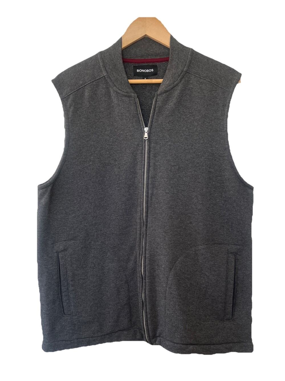 Bonobos Vest Mens Med Gray Cotton Blend Full Zip Pockets Outerwear Casual Golf